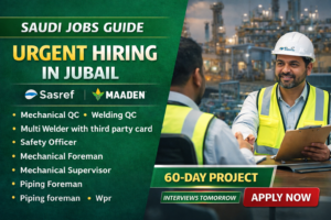 Saudi Arabia Jobs 2026: Mechanical QC, Welding QC, Piping Supervisor – Jubail Project