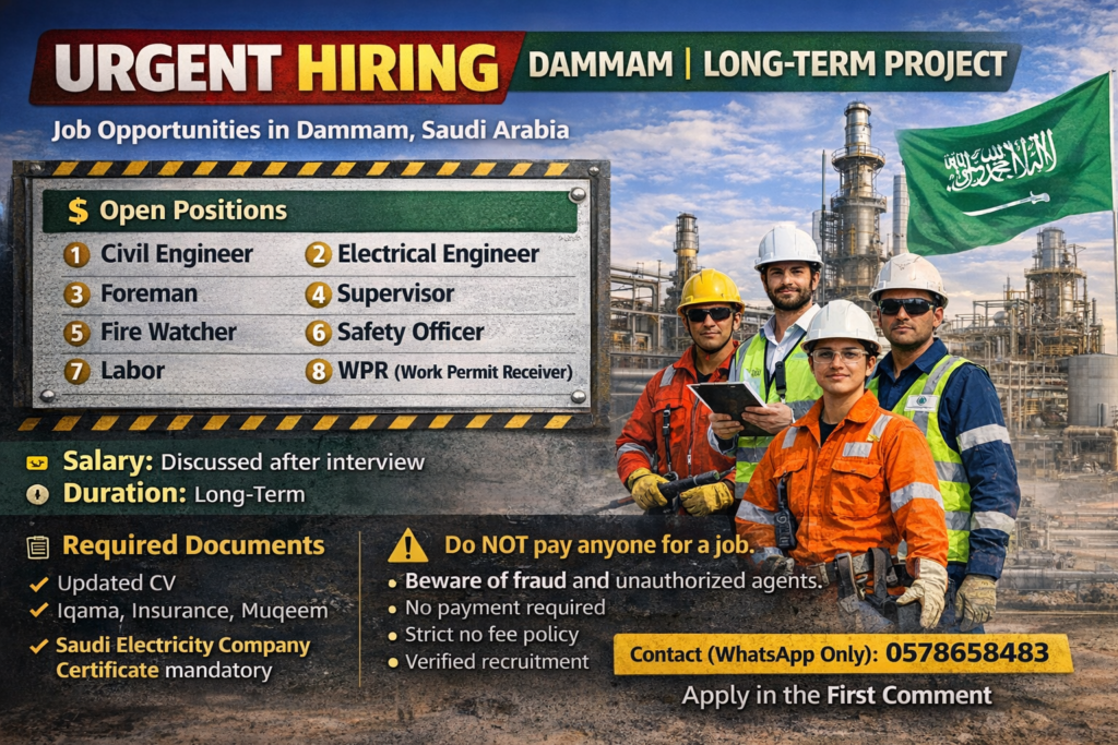 Dammam Jobs 2026 – Engineers, Safety & Labor Hiring