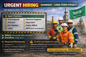 Dammam Jobs 2026 – Engineers, Safety & Labor Hiring